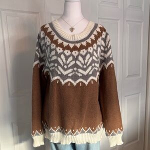 Brown and Gray Patterned Women's Sweater